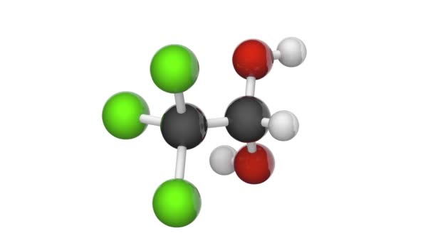 血中ハイドレート鎮静剤と催眠薬分子 C2H3Cl3O2 3Dレンダリング シームレスなループだ 化学構造モデル ボールとスティック — ストック動画