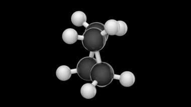 Cyclobutane 'nin yapısal kimyasal formülü ve moleküler yapısı (C4H8). 3 boyutlu görüntüleme. Kusursuz döngü. Kimyasal yapı modeli, top ve sopa. RGB + Alpha (Şeffaf) kanalı