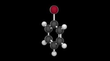 Bromobenzen (Brombenzol, Fenil Bromid). Keskin kokulu, renksiz bir sıvı. Formül: C6H5Br (PhBr). 3 boyutlu görüntüleme. Kusursuz döngü. RGB + Alpha (Şeffaf) kanalı