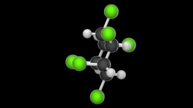 Lindane ya da Hexachlorane, formül: C6H6Cl6, kereste, kereste ve ekinler için böcek ilacı olarak kullanılır. 3 boyutlu görüntüleme. Kusursuz döngü. RGB + Alpha (Şeffaf) kanalı