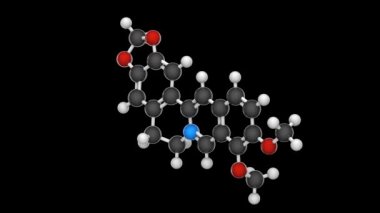 Berberin, Berberis gibi bitkilerde bulunan bir izokinolin alkaloidin dörtlü amonyum tuzu. Formül: C20H18NO4 +. RGB + Alpha (Şeffaf) kanalı. 3 boyutlu görüntüleme. Kusursuz döngü.