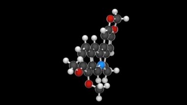 Berberin, Berberis gibi bitkilerde bulunan bir izokinolin alkaloidin dörtlü amonyum tuzu. Formül: C20H18NO4 +. Kimyasal yapı modeli, top ve sopa. 3 boyutlu görüntüleme. Kusursuz döngü.