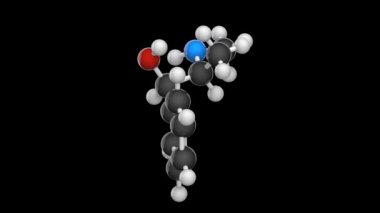 Efedrin bir ilaç ve uyarıcıdır. Formül: C10H15NO. Kimyasal yapı modeli, top ve sopa. 3 boyutlu görüntüleme. Kusursuz döngü. Siyah arkaplan