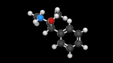 Efedrin bir ilaç ve uyarıcıdır. Formül: C10H15NO. Kimyasal yapı modeli, top ve sopa. 3 boyutlu görüntüleme. Kusursuz döngü. RGB + Alpha (Şeffaf) kanalı