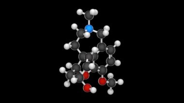Galantamine (Razadyne, Remyl), Alzheimer hastalığının hafifçe azaltılması için kullanılan bir ilaçtır. C17H21NO3. Kimyasal yapı modeli, top ve sopa. 3 boyutlu görüntüleme. Kusursuz döngü.