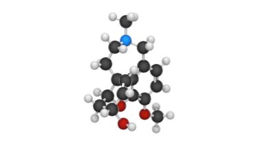 Galantamine (Razadyne, Remyl), Alzheimer hastalığının hafifçe azaltılması için kullanılan bir ilaçtır. C17H21NO3. Kimyasal yapı modeli, top ve sopa. 3 boyutlu görüntüleme. Kusursuz döngü.