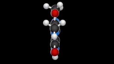 Paraxanthine (1,7-dimethylxanthine), ksentinin yapısal olarak kafeinle ilişkili bir dimetil türevi. Formül: C7H8N4O2. Kimyasal yapı modeli, top ve sopa. 3 boyutlu görüntüleme. Kusursuz döngü.