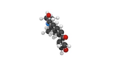 Piperine, karabiber ve uzun biberin keskinliğinden sorumlu alkaloittir. C17H19NO3. Kimyasal yapı modeli, top ve sopa. 3 boyutlu görüntüleme. Kusursuz döngü. Beyaz arkaplan