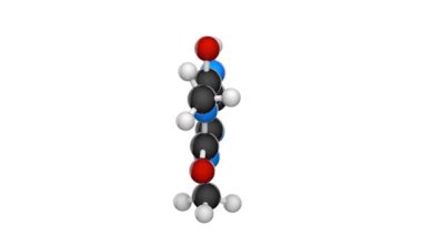 Theophylline (1,3-dimethylxanthine). Solunum hastalıkları tedavisinde kullanılır. C7H8N4O2. Kimyasal yapı modeli, top ve sopa. 3 boyutlu görüntüleme. Kusursuz döngü. Beyaz arkaplan