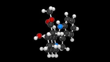 Yohimbine (quebrachine), Afrika ağaç kabuğu Pausinystalia Johimbe 'den türetilmiş bir indole alkaloittir. C21H26N2O3. Kimyasal yapı modeli, top ve sopa. 3 boyutlu görüntüleme. Kusursuz döngü.