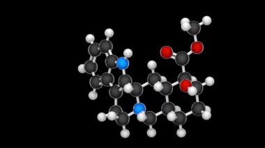 Yohimbine (quebrachine), Afrika ağaç kabuğu Pausinystalia Johimbe 'den türetilmiş bir indole alkaloittir. C21H26N2O3. RGB + Alpha (Şeffaf) kanal 3D görüntüleme. Kusursuz döngü.