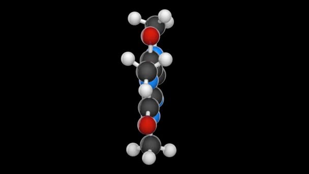 カフェインの分子構造 コーヒーに存在する刺激性 C8H10N4O2 化学構造モデル ボールとスティック 3Dレンダリング シームレスなループだ 黒の背景 — ストック動画