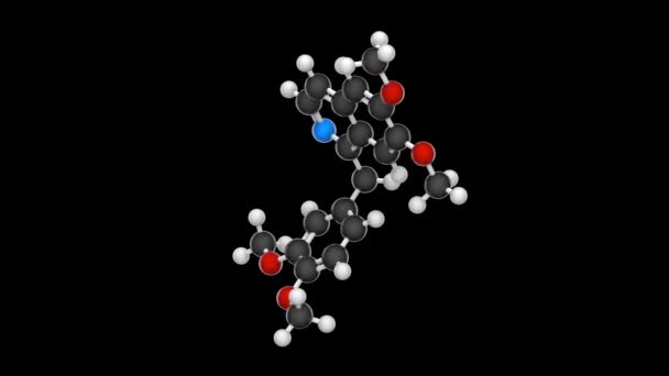 木瓜皂甙 Papaverin 是一种鸦片生物碱抗痉挛药物 方程式 C20H21No4 化学结构模型 球和棒 3D渲染 无缝圈 Rgb — 图库视频影像