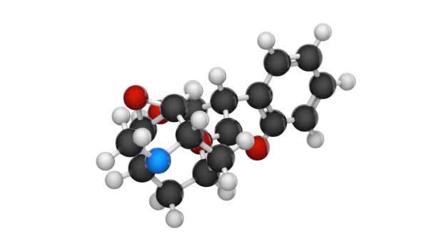 Scopolamine 也被称为Hyoscine 是一种治疗运动病的药物 方程式 C17H21No4 化学结构模型 球和棒 3D渲染 无缝圈 白人背景 — 图库视频影像