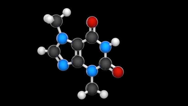 Teobromina Xanteose Alcalóide Amargo Planta Cacau C7H8N4O2 Modelo Estrutura Química — Vídeo de Stock