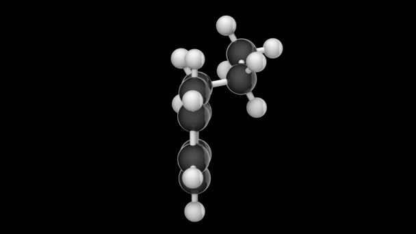 正丙苯 或丙苯或苯基丙烷 是一种芳烃 方程式 C9H12 3D渲染 无缝圈 化学结构模型 球和棒 Rgb — 图库视频影像