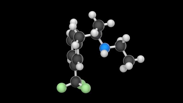 芬氟拉明 Fintepla 减肥药分子 C12H16F3N 3D渲染 无缝圈 化学结构模型 球状和球状 Rgb 阿尔法 — 图库视频影像