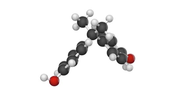 ビスフェノールA Bpa の分子構造 プラスチック汚染物質分子 フォーミュラC15H16O2 3Dレンダリング シームレスなループだ 化学構造モデル ボールとスティック — ストック動画