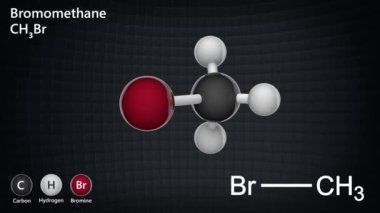 Bromometanın moleküler yapısı (CH3Br) - böcek ilacı, dezenfektan ve toprak sterilantı. 3 boyutlu görüntüleme. Kusursuz döngü. Kimyasal yapı modeli: Top ve Sopa.
