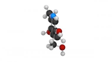 B6 vitamini (Pyridoxine) moleküler yapısı. Pyridoxol olarak da bilinir. 3 boyutlu görüntüleme. Kusursuz döngü. Kimyasal yapı modeli, top ve sopa. Beyaz arkaplan.