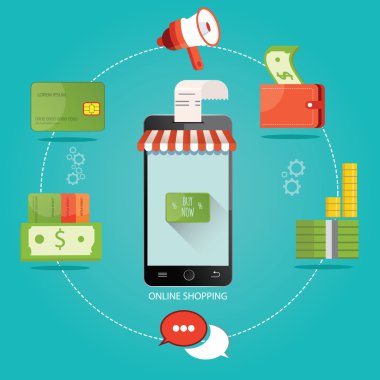 online mağaza online alışveriş, con, modern vektör çizim