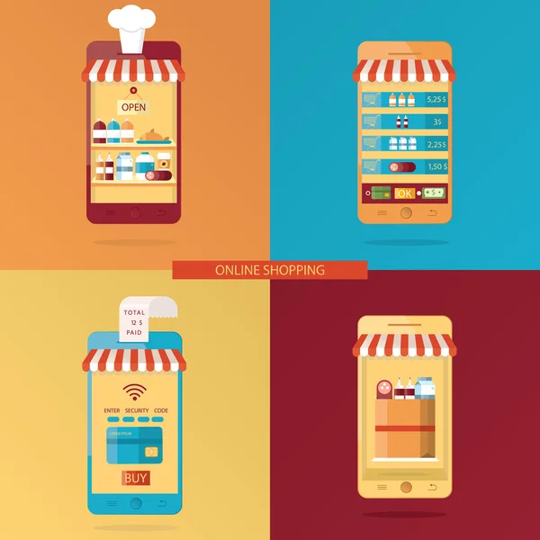 Vector set of Online shopping, online food delivery — Stock Vector