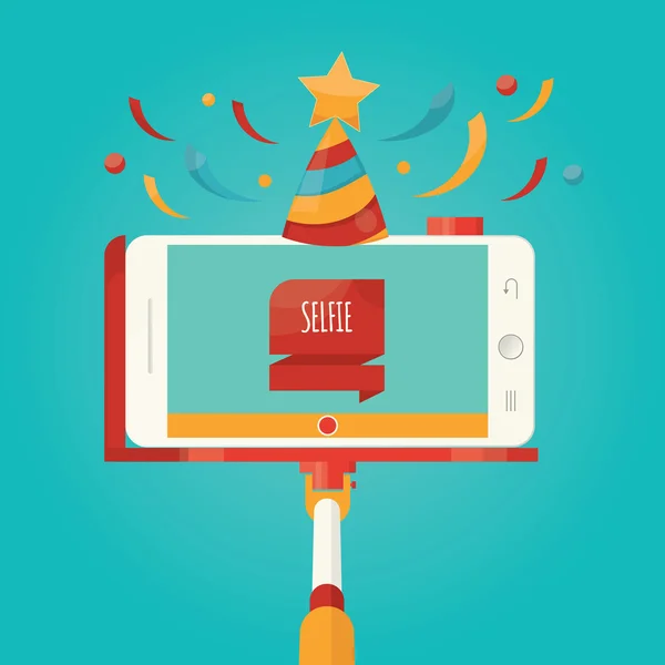 Ilustración vectorial de selfie, tomando foto selfie en Smart Phon — Vector de stock