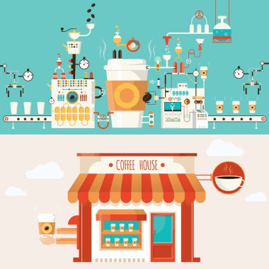kahve fabrikası, kahve endüstrisi vektör çizim