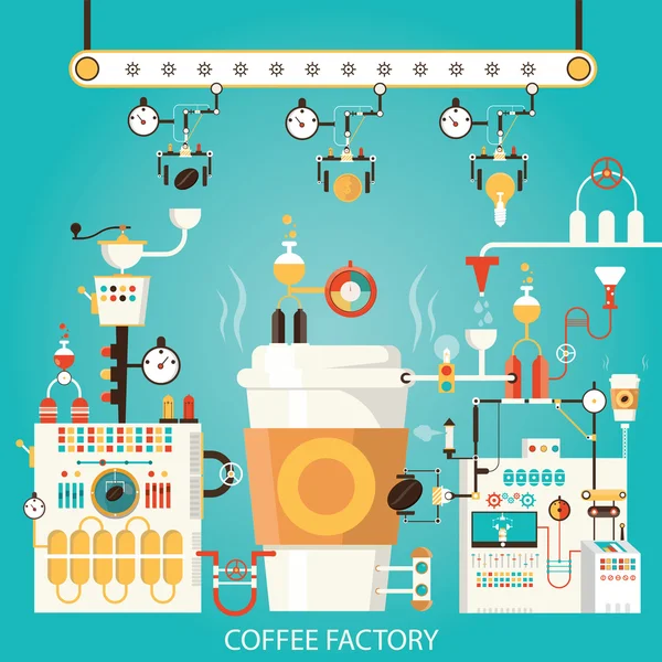 Ilustración vectorial de la fábrica de café, industria del café — Vector de stock