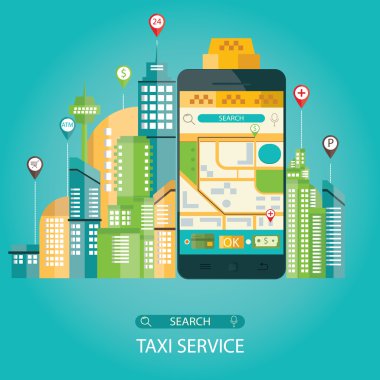 Taksi Servisi, taksi mobil uygulama vektör çizim