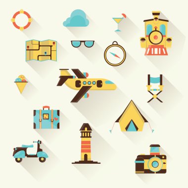 düz tasarım illüstrasyon simgeler kümesi seyahat