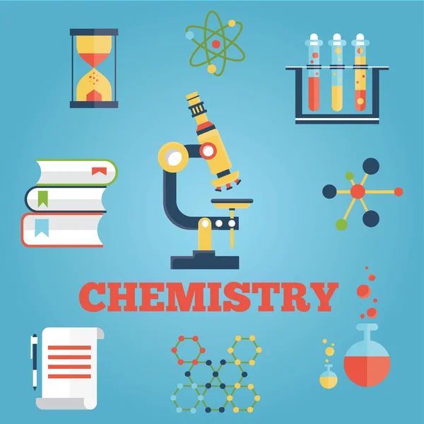 Modern vector illustration of chemistry flat icon set — Stock Vector