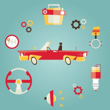 Modern düz vektör çizim araba parçaları