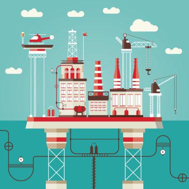 Modern Flat Design Template Vector Illustration of oil offshore station clipart