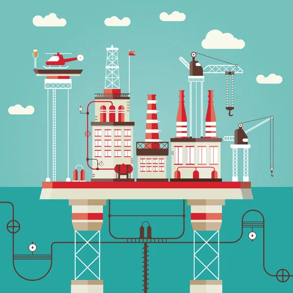 Modelo de projeto plano moderno Vector Ilustração da estação offshore de petróleo — Vetor de Stock