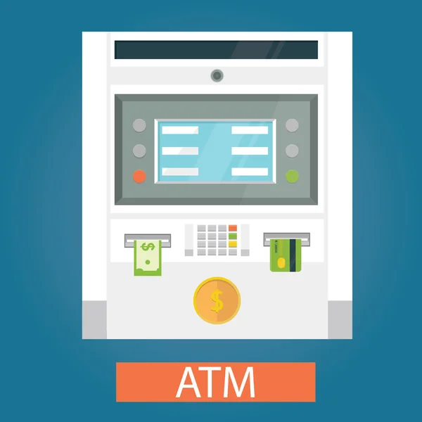 Atm 机器的现代例证与硬币、信用卡和现金 — 图库照片