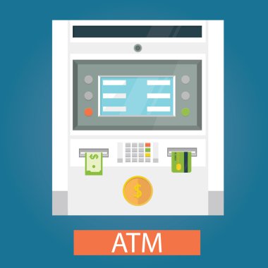 Atm makineleri para, kredi kartı ve nakit ile modern vektör çizim