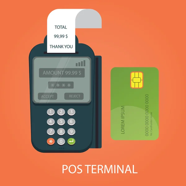 Ilustração vetorial moderna do terminal de POS e do cartão de crédito —  Vetores de Stock