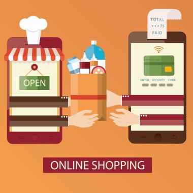 vektör çizim online alışveriş, online yemek teslim