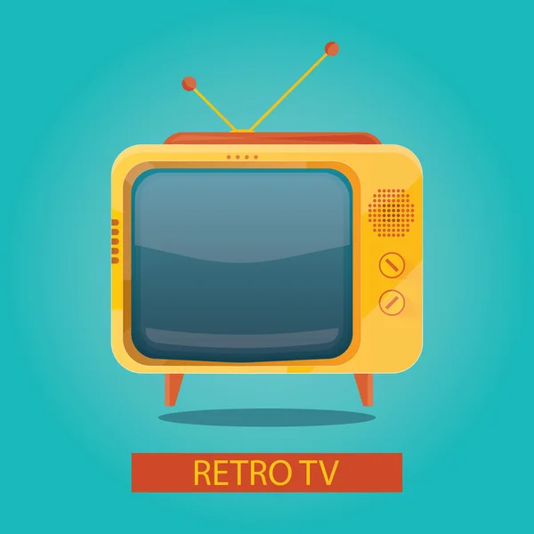 Modern vector illustration of yellow retro tv on blue background — Stock Vector