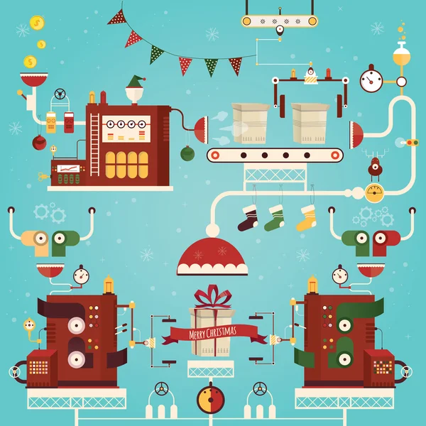 Ilustracja wektorowa nowoczesne fabryki prezenty świąteczne. — Wektor stockowy