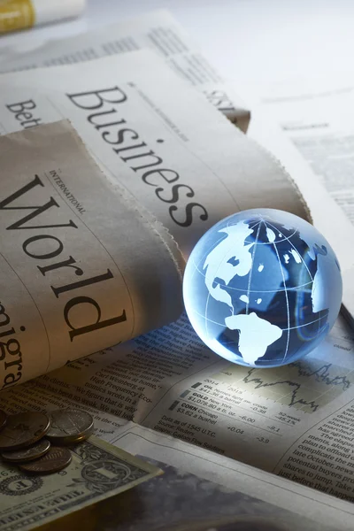 Global Business and Finance with Newspaper — Stock Photo, Image