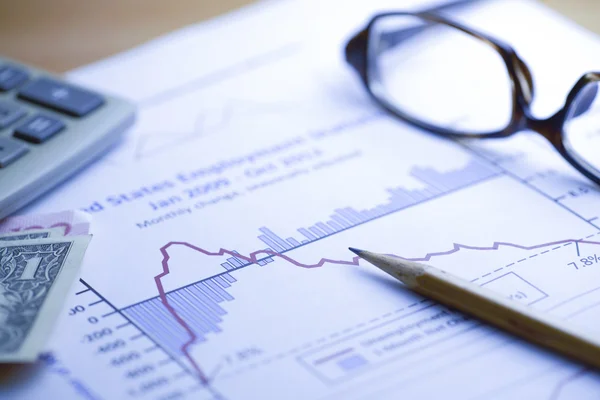 Finanční data, analýzy, modré tón — Stock fotografie