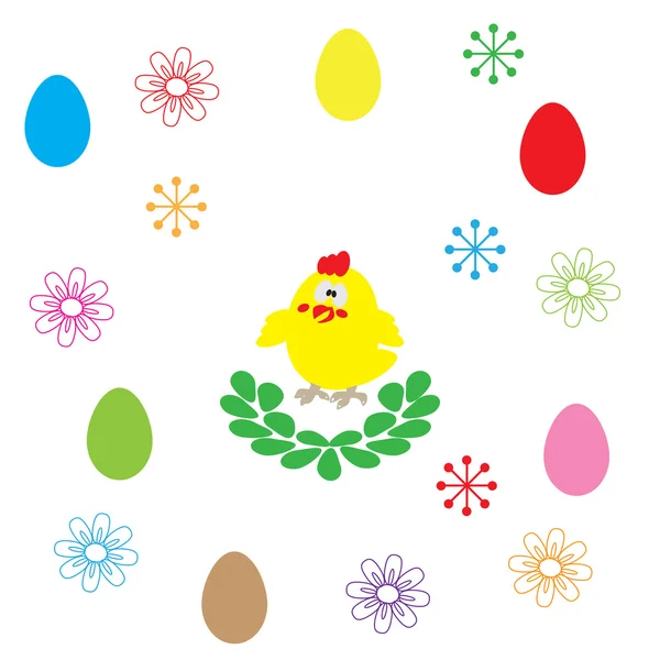 Uovo di Pasqua e fiore su sfondo bianco — Vettoriale Stock