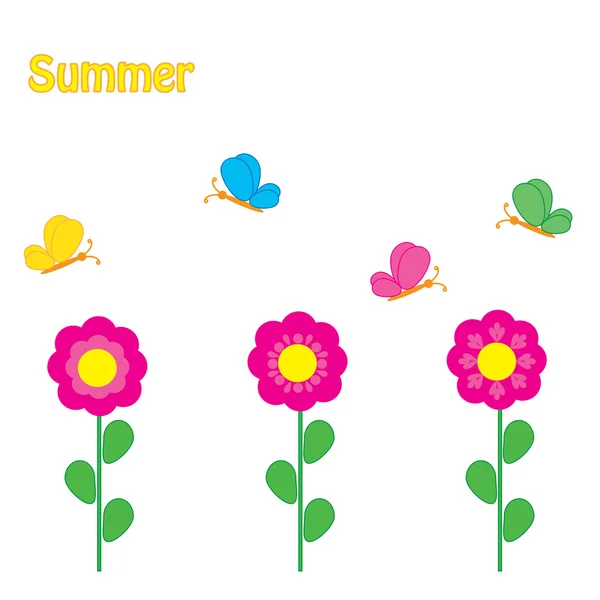Fond coloré avec des fleurs et des papillons — Image vectorielle