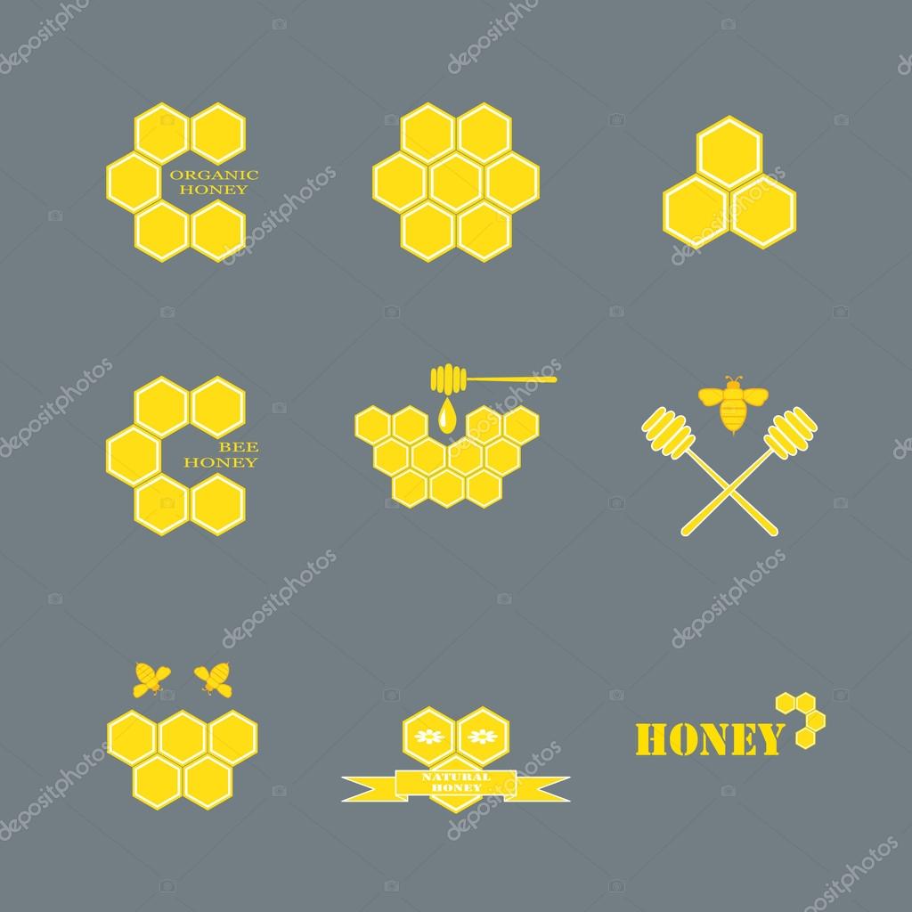 Set of labels and logos for honey products