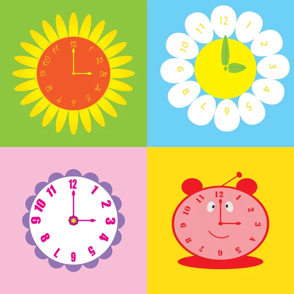 Ensemble de fond coloré avec horloge — Image vectorielle