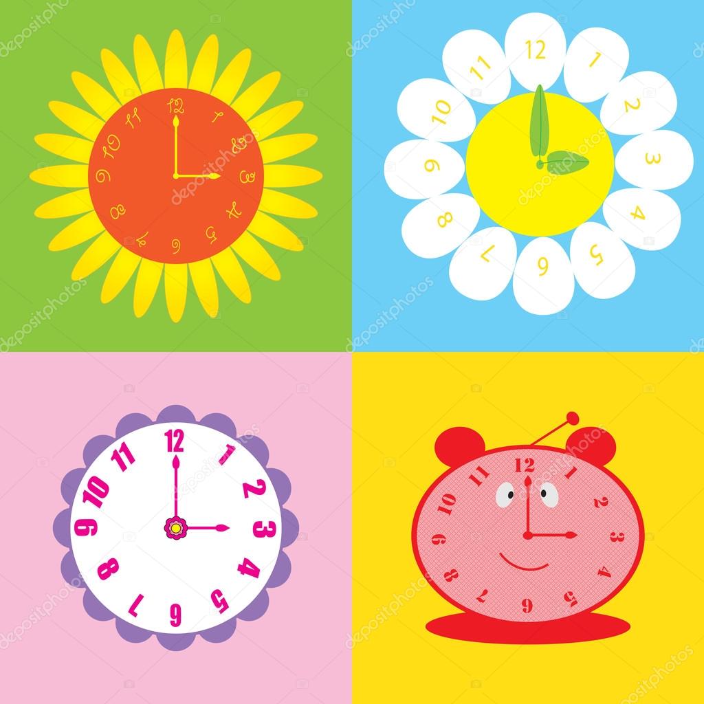 set of colorful background with clock