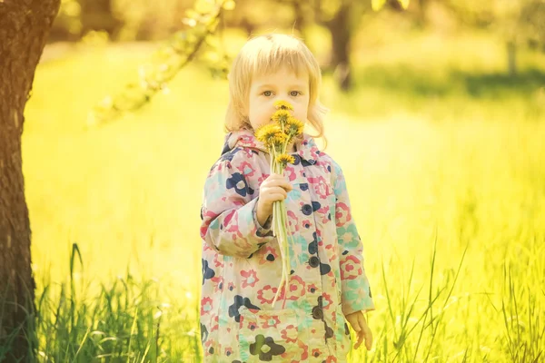 Girl with flower in hand — Stock Photo, Image