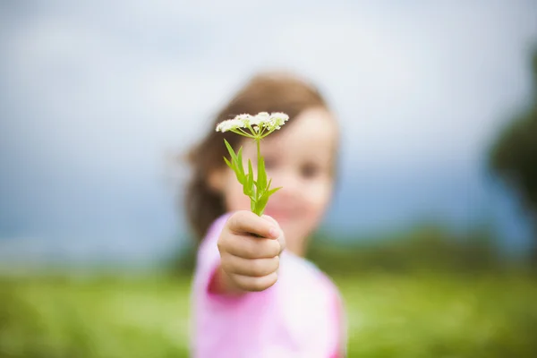 Beautiful carefree girl playing outdoors in field — Stockfoto